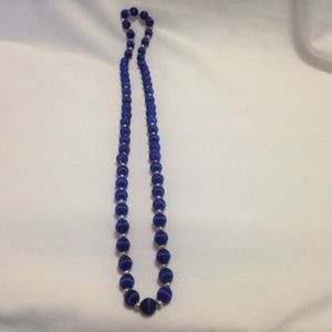 1960's Blue Silk and Gold Beaded Necklace